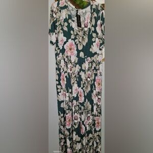 Floral maxi teal/seamoss green dress